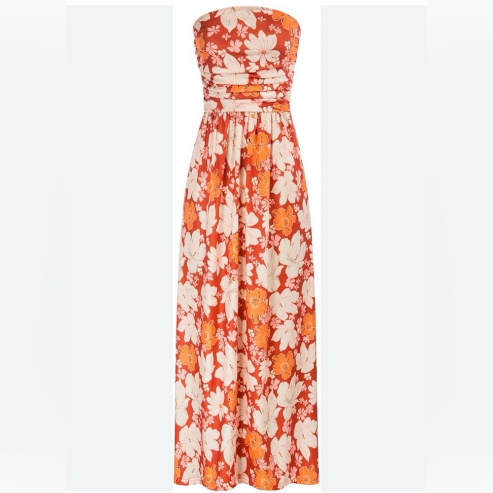 Grace Karin Orange and White Floral Dress Strapless Dress